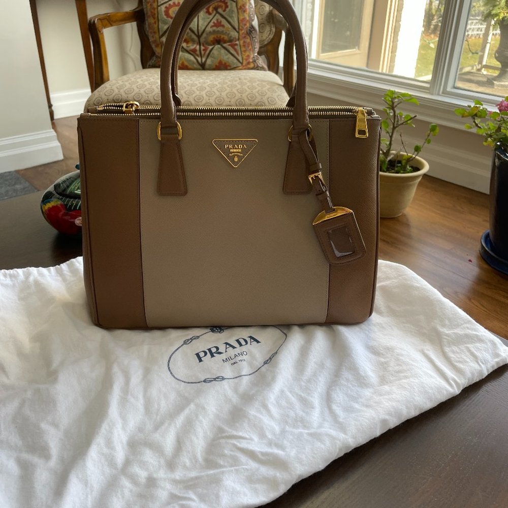 Prada Medium Saffiano Lux Double Zip Galleria Leather Work Bag